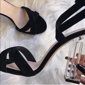 Public Desire - Ankle wrap black suede heels